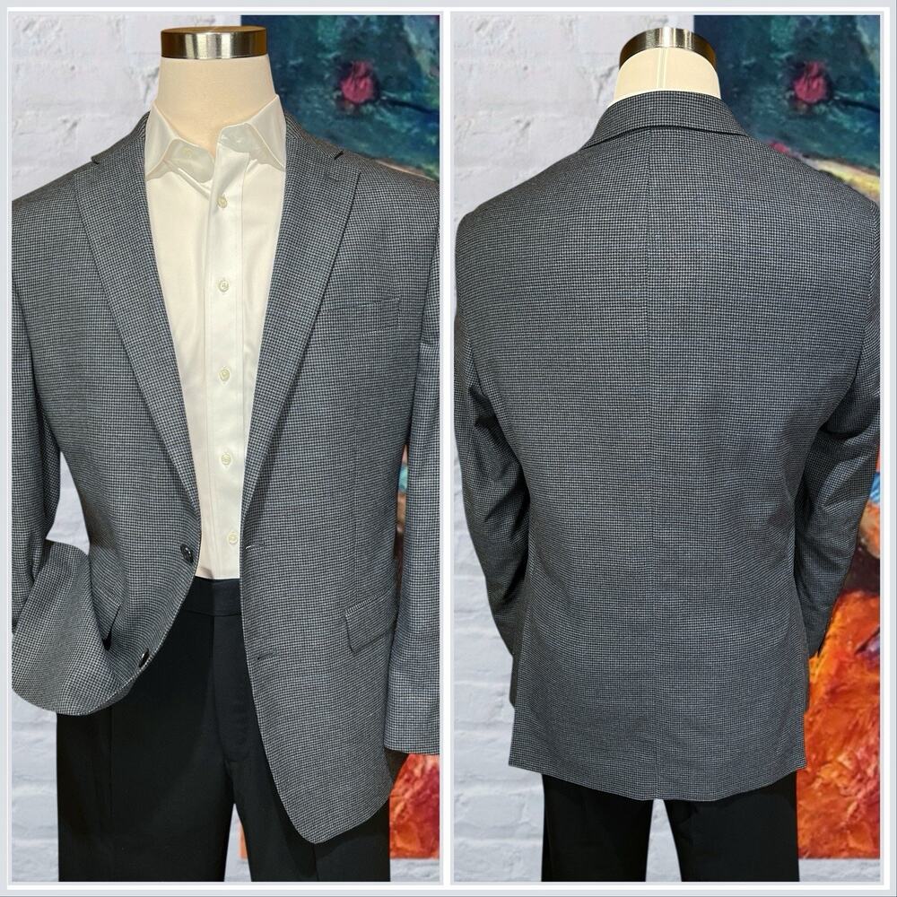 Ralph Lauren LRL 44L Steel Blue Gray Puppytooth Plaid Blazer Sport Coat - Picture 2 of 15
